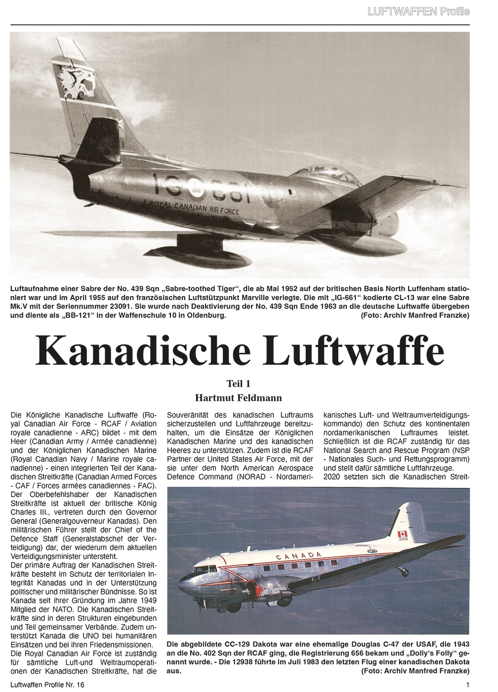LUFTWAFFEN PROFILE 16 KANADISCHE LUFTWAFFE ROYAL CANADIAN AIR FORCE TEIL 1