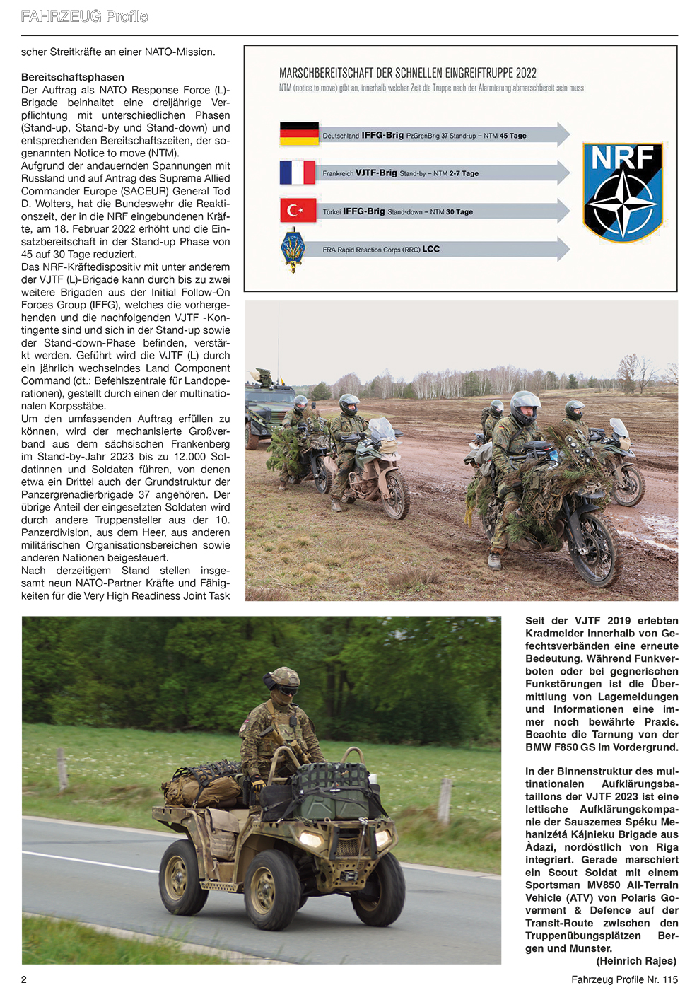 FAHRZEUG PROFILE 115 DIE SPEERSPITZE DER NATO RESPONSE FORCE (LAND) 2022 - 2024